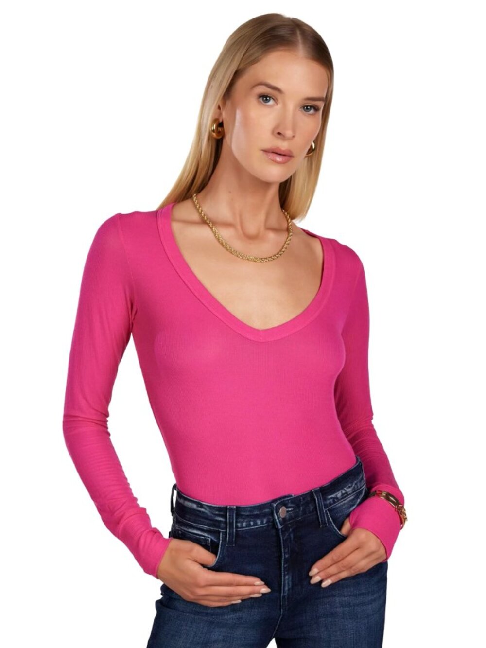 Michael Lauren Otis Fitted V-Neck Top